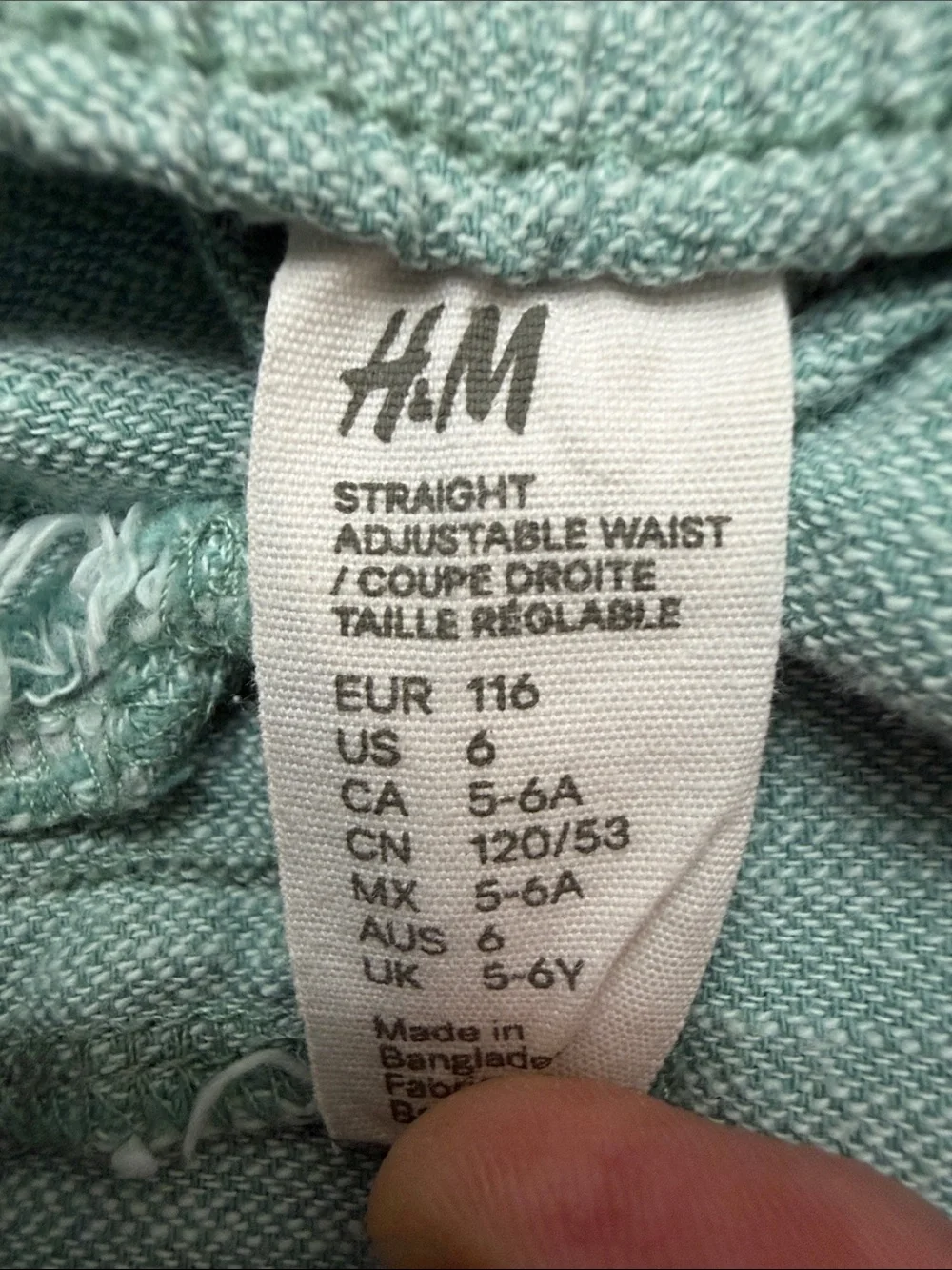 H&M Boys Turquoise Cotton Pants Size 6